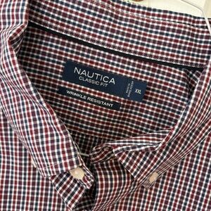 Nautica Classic Fit Wrinkle Resistant Men's Red and Navy Check Button-Down Shirt